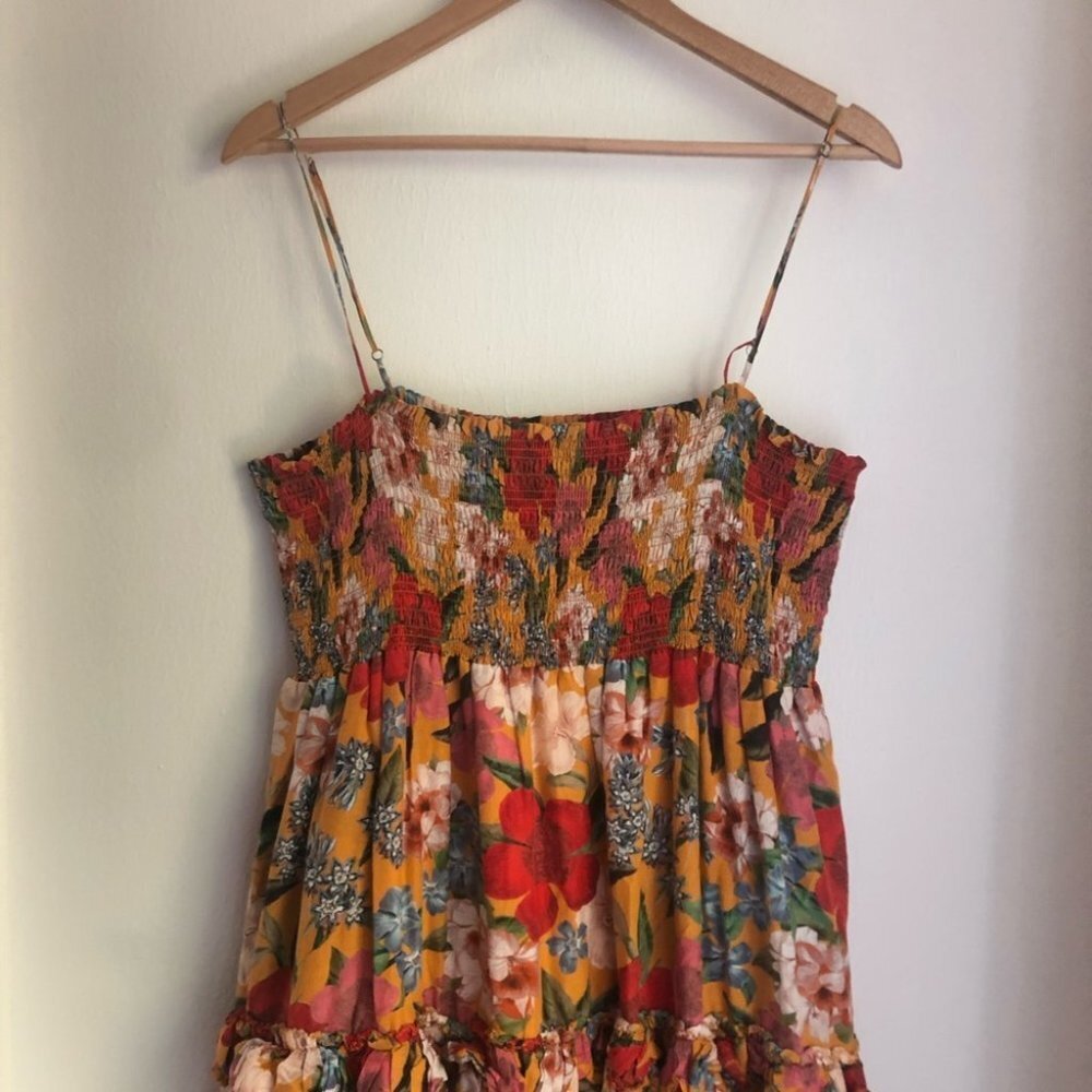 Nicholas Size 16 Smocked Floral Tiered Smocked Adjustable Strap Dress - Picture 4 of 12